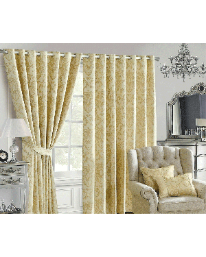 Luxury Jacquard Azaro Curtains Fully Lined Ready Made Pair Ring Top Eyelet Door Window