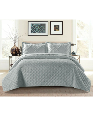Luxury Bedspread Quilted Comforter Bed Runner Throw With Matching Pillow Shams in Silver