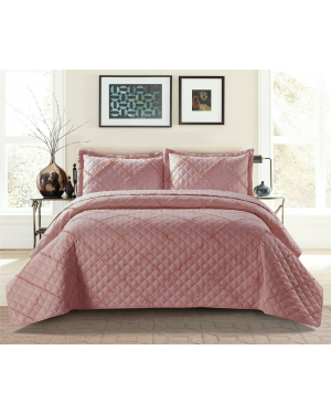 Luxury Bedspread Quilted Comforter Bed Runner Throw With Matching Pillow Shams in Pink