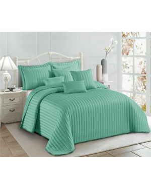 Luxury Pom Bedspread Quilted Comforter Bed Runner Throw With Matching Pillow Shams