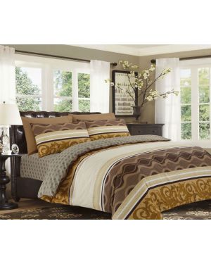 Sopron Complete Cotton Bedding Set Printed Design in Brown beige