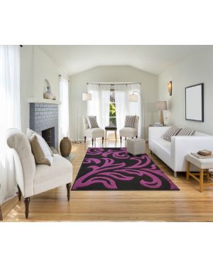 Devo Mat Luxury Area Black Purple Anti Skid Fungal Floral Carpet