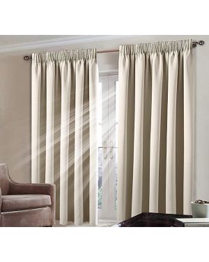 Thermal Blackout Curtain Pair Heavy Insulated Pencil Pleat Tape Top Room Darkening Curtain Panels Cream
