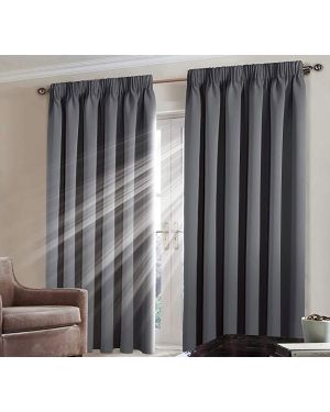Thermal Blackout Curtains Pair Pencil Pleat Tape Top Curtain Pair Room Darkening Curtain Panels Grey