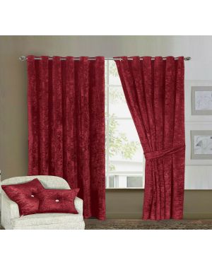 Prado Curtains Pair Ring Top Heavy Crushed Velvet Burgundy and Fully Lined 