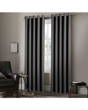 Insulated Heavy Thermal Blackout Curtains Pair Ring Top Eyelet Darkening Arlesa Grey Curtain Panels