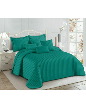 Quilted Comforter Luxury Pom Bedspread Bed Runner Throw With Matching Pillow Shams Teal