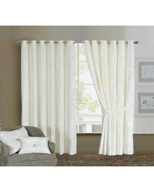 Prado Curtains Pair Ring Top Heavy Crushed Velvet White and Fully Lined 