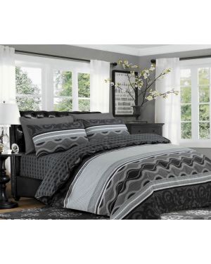 Sopron Complete Cotton Bedding Set Printed Design in Black Grey