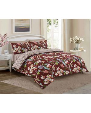 Tata cotton rich complete bedding set in Burgundy Colour