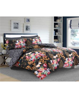Tata Floral Black cotton rich complete bedding set