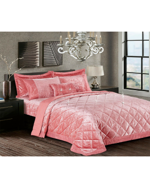 Caconda blush Pink Crushed velvet bedspread with pillow shams