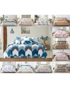 Quilted Printed Comforter Set 7Piece Luxury Soft Bedspread Pillow Shams Decorative Cushion Square Cushion Neck Roll and Bed Sheet