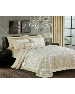 Quilted Bedspread Caconda Crushed velvet bed set Beige with 2 pillow shams