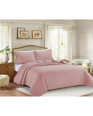 3Pcs Horsen Quilted Bedspread  Comforter Throw With 2 Pillow Shams Pink