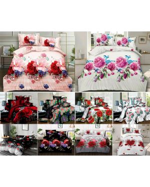 4Pcs 3D Design Complete Bedding Set Floral Fitted Sheet Duvet Cover Pillow Case