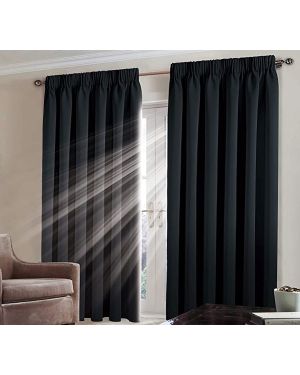 Pencil Pleat Tape Top Room Darkening  Thermal Blackout Curtain Pair Heavy Insulated Curtain Panels Black