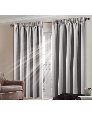 Thermal Blackout Curtain Pair Heavy Insulated Pencil Pleat Tape Top Curtain Pair Room Darkening Curtain Panels Silver