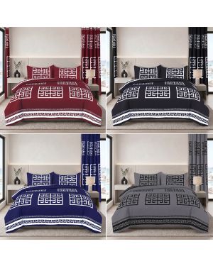 Duvet Quilt Cover Set Greek Design 3P Bedding Set Matching Pillowcase Microfiber