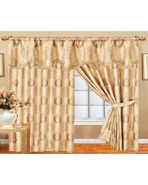 Coffee Glitter curtains pair pencil pleat ready made with pelmet and tieback 