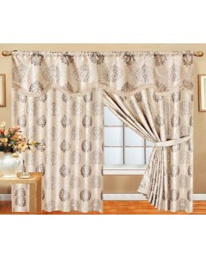 Stone Glitter curtains pair pencil pleat ready made with pelmet and tieback