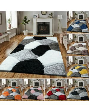 Large Shaggy Pona Rug – 3D Hand Crafted Fluffy Geometric Area RUg Hallway Runner & Living Room Carpet