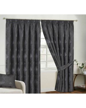 Empire jacquard  Silver Pencil Pleat Curtain With Free Tiebacks
