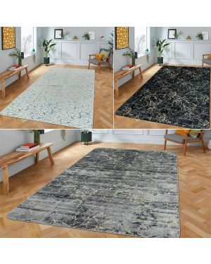 Marble Area Rug Carpet Non Slip Polyester Rug with PVC Backing | Modern Marble Pattern Floor Rug with Gold Veining | Living Room Bedroom Office Rug