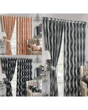 Luxury Jacquard Emma Curtains Fully Lined Ready Made Pair Ring Top Eyelet Door Window