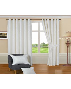 Revola white jacquard Heavy curtains eyelet with pair tiebacks   