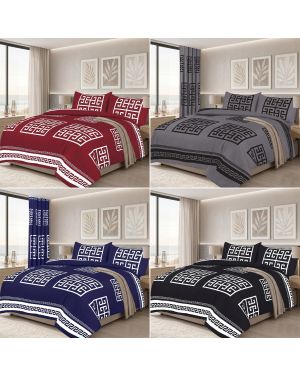 4 Piece Greek Bedding Set Microfiber Duvet Cover Fitted Sheet Pillowcases Sof Durable Bedding