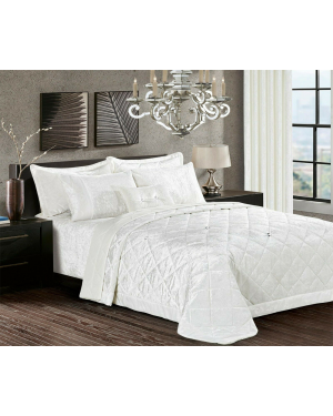 Quilted Bedspread Caconda Off White Crushed velvet bed set with 2 pillow shams