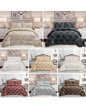Bridal Jacquard Bedspread 3 Piece Quilted Bedding Set with Pillow Shams 150GSM Jacquard Face 85GSM Microfibre Reverse 300GSM Filling with Piped Edges